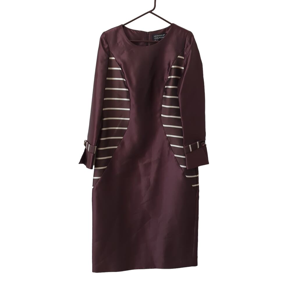 Lily & Taylor Couture NY Paris Womens Midi Dress Chocolate Brown‎ Sz 10 Designer
